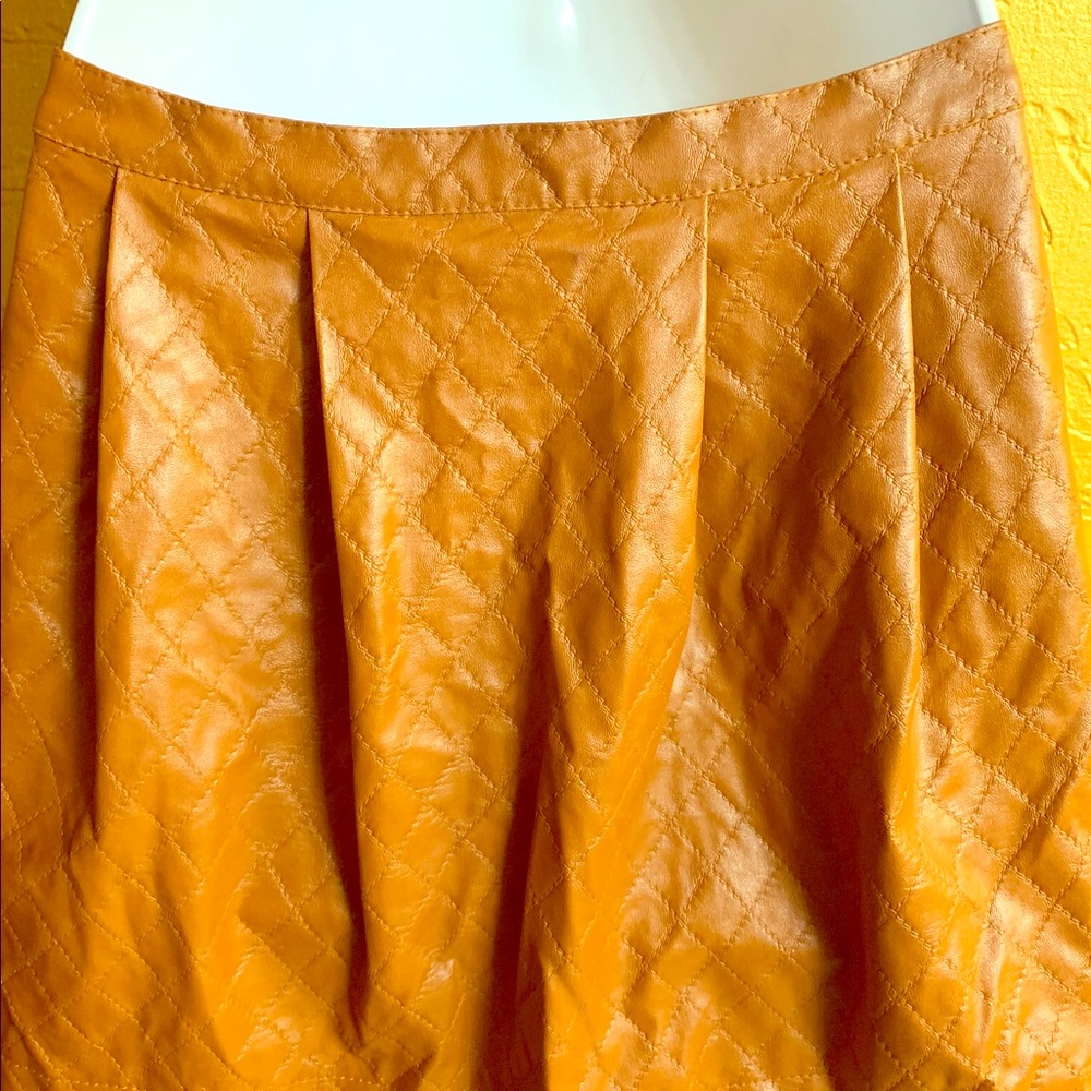 Faux Leather Cognac Skater Skirt